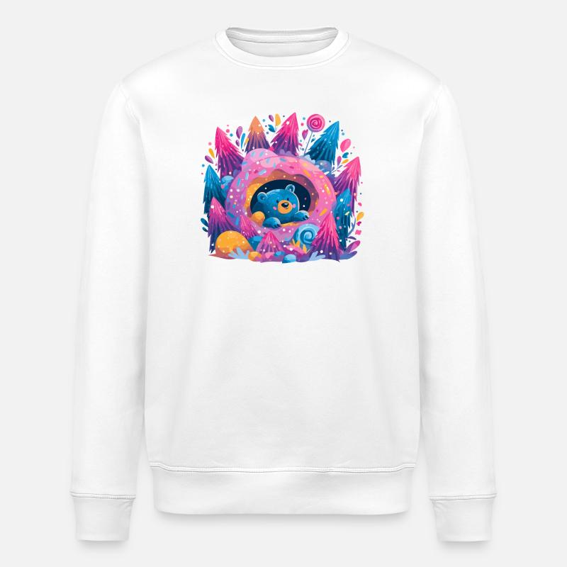 Bär im Donut-Traum Neonwald - Stanley/Stella Unisex Bio-Sweatshirt ROLLER - Weiß
