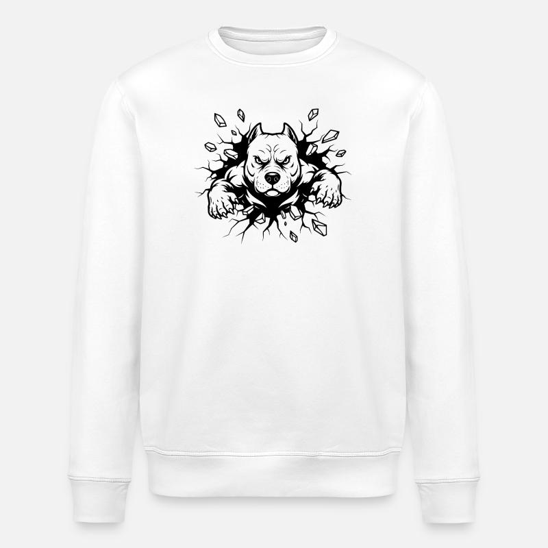Pitbull Hund Wanddurchbruch Kraftmotiv - Stanley/Stella Unisex Bio-Sweatshirt ROLLER - Weiß