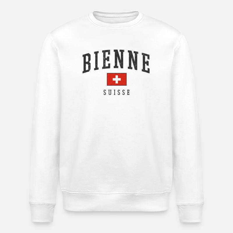 Bienne Suisse Design avec drapeau - Sweat bio ROLLER Stanley/Stella Unisexe - blanc