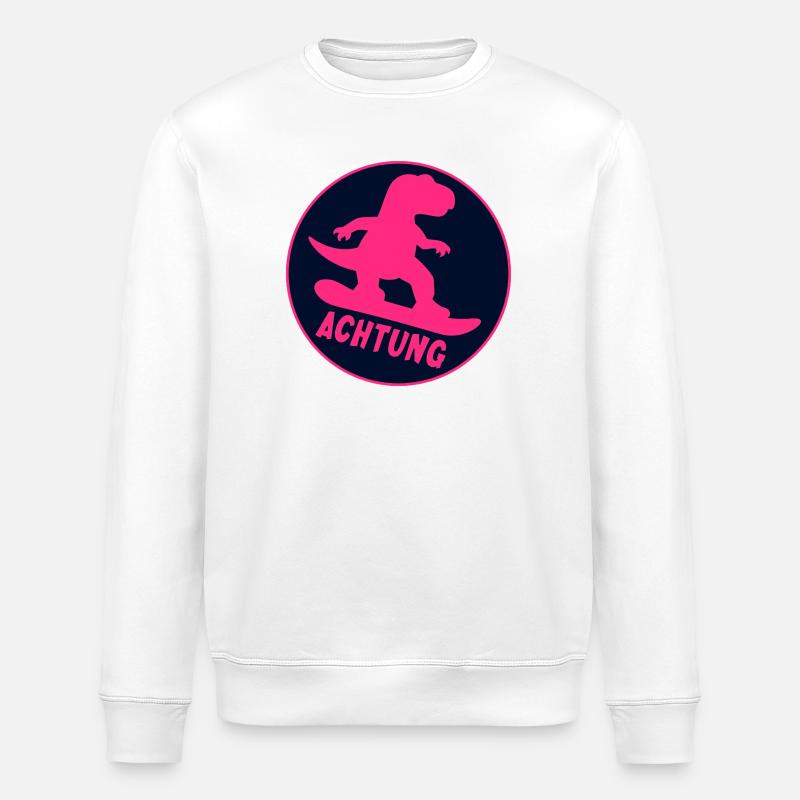 Kinder Wintersport Snowboarding Dinosaurier - Stanley/Stella Unisex Bio-Sweatshirt ROLLER - Weiß