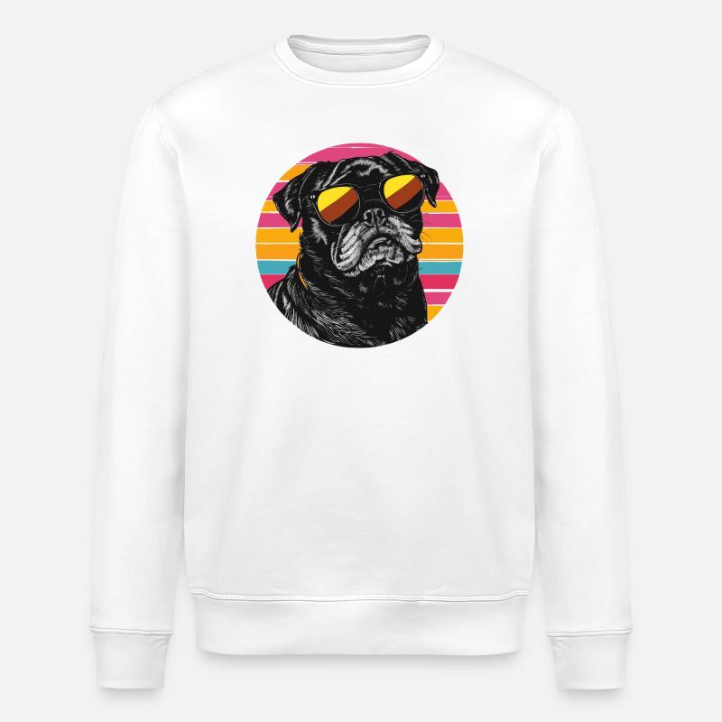Pug Neon Retro Sonnenbrille - Stanley/Stella Unisex Bio-Sweatshirt ROLLER - Weiß