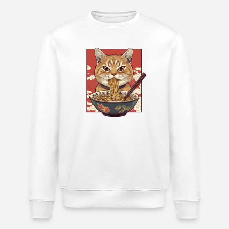 Katze Ramen Meister - Stanley/Stella Unisex Bio-Sweatshirt ROLLER - Weiß