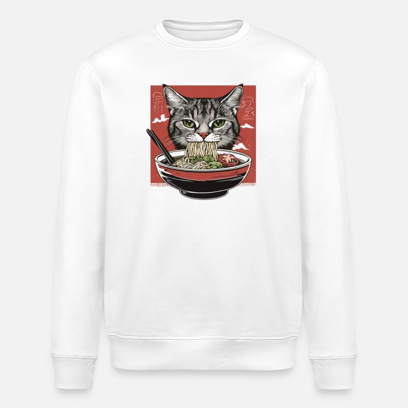 Cat with ramen - Stanley/Stella ROLLER Unisex Organic Sweatshirt - white