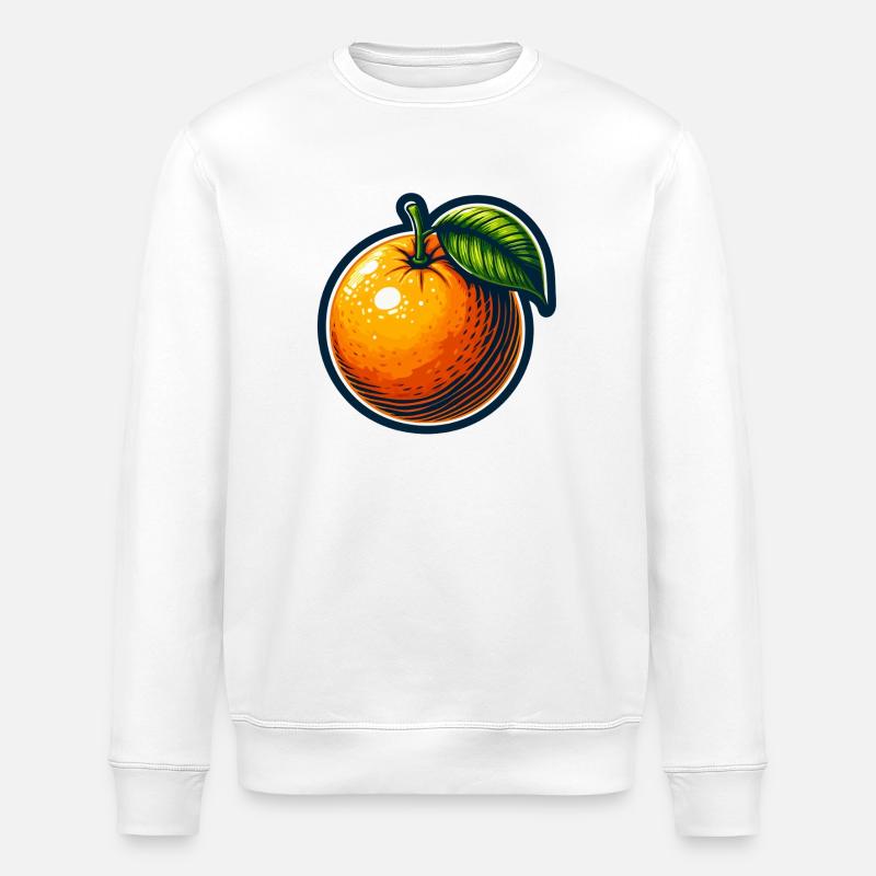 Helles Cartoon-Orange mit Blatt - Stanley/Stella Unisex Bio-Sweatshirt ROLLER - Weiß