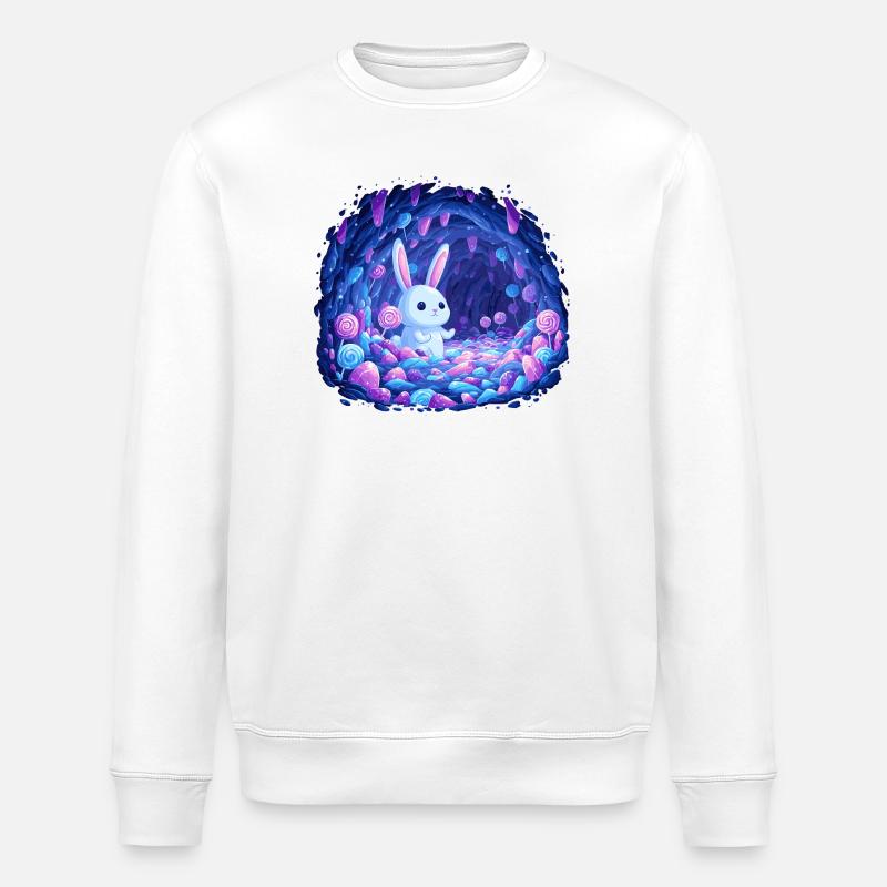 Blauer Hase im Kristallwald - Stanley/Stella Unisex Bio-Sweatshirt ROLLER - Weiß