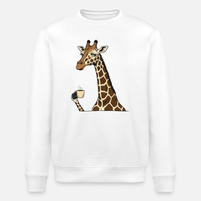 Müde Giraffe mit Kaffee – Lustiges Motiv - Stanley/Stella Unisex Bio-Sweatshirt ROLLER - Weiß