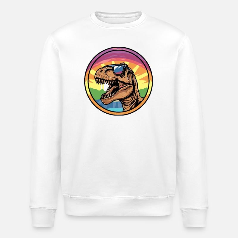 T-Rex Sunset with Sunglasses - Stanley/Stella ROLLER Unisex Organic Sweatshirt - white