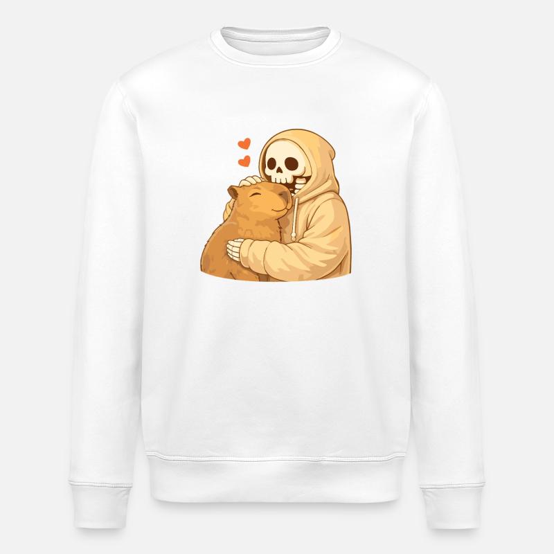 Cozy Skeleton with Capybara – Security - Stanley/Stella ROLLER Unisex Organic Sweatshirt - white