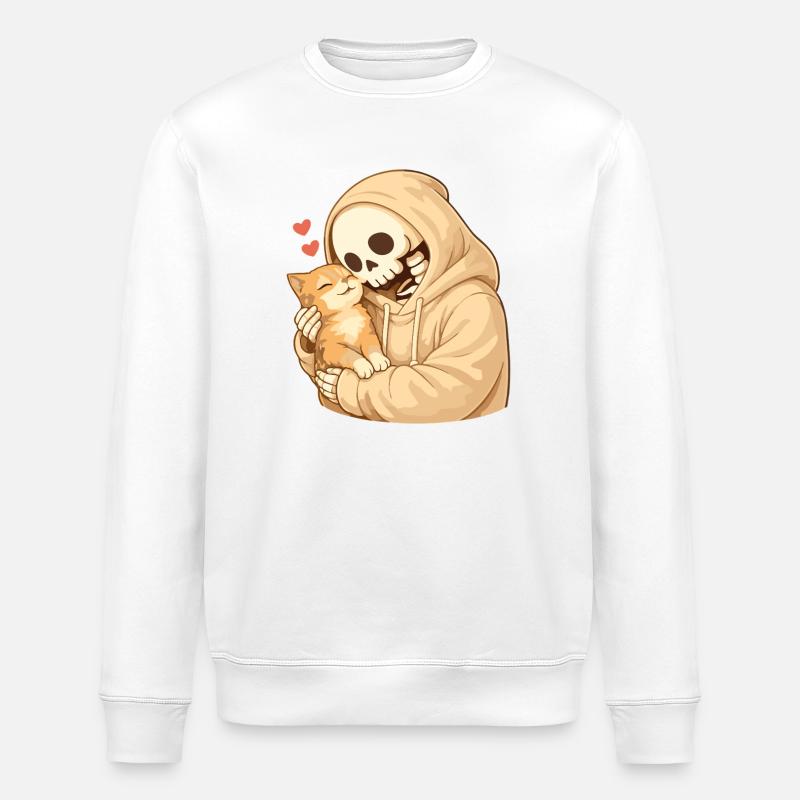 Cozy skeleton with cat – security - Stanley/Stella ROLLER Unisex Organic Sweatshirt - white