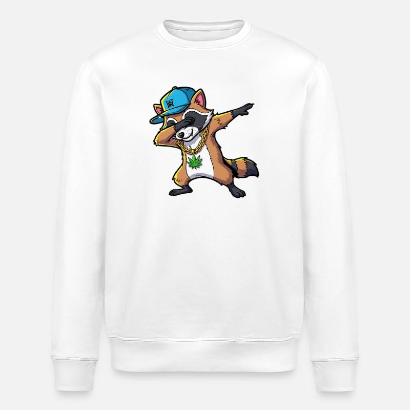 Dabbing Waschbär mit Hanfblatt - Stanley/Stella Unisex Bio-Sweatshirt ROLLER - Weiß