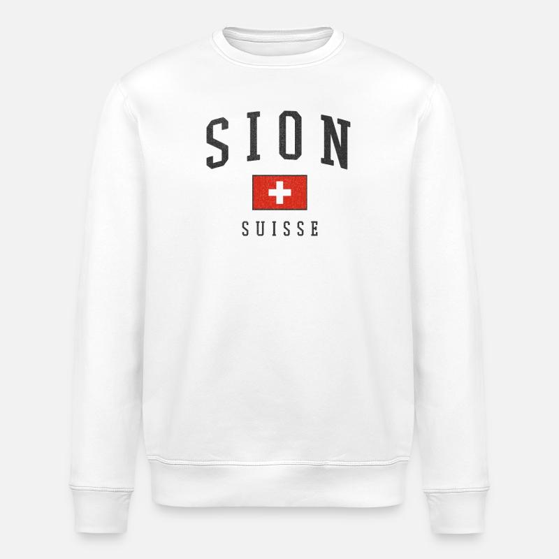 Sion Suisse Design – Schweizer Flaggenmotiv - Stanley/Stella Unisex Bio-Sweatshirt ROLLER - Weiß