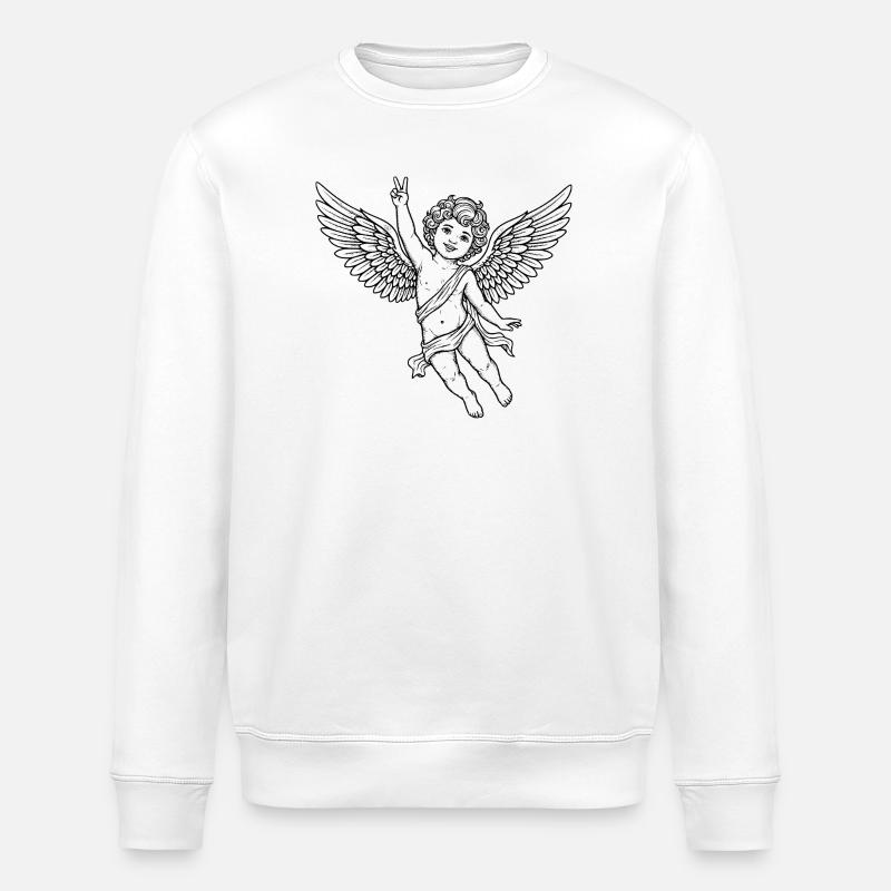 Fröhlicher Friedens-Engel mit Peace-Zeichen - Stanley/Stella Unisex Bio-Sweatshirt ROLLER - Weiß