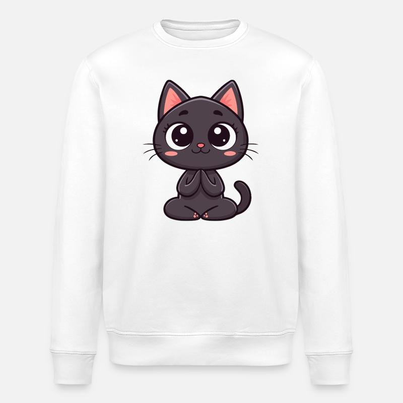 Cute black cat praying - Stanley/Stella ROLLER Unisex Organic Sweatshirt - white