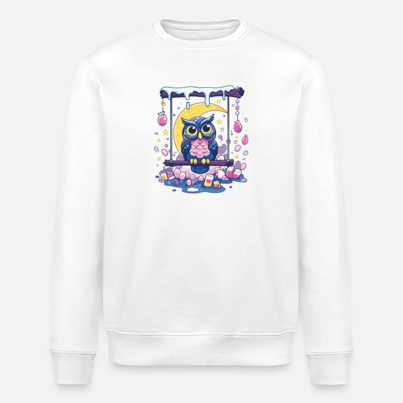 Mondnächtliche Eulen-Schaukelszene - Stanley/Stella Unisex Bio-Sweatshirt ROLLER - Weiß