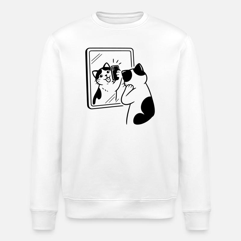 Katze Spiegel Selfie - Stanley/Stella Unisex Bio-Sweatshirt ROLLER - Weiß