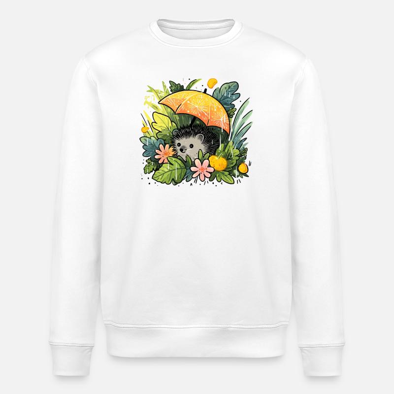 Igel mit Orangenregenschirm im Dschungel - Stanley/Stella Unisex Bio-Sweatshirt ROLLER - Weiß