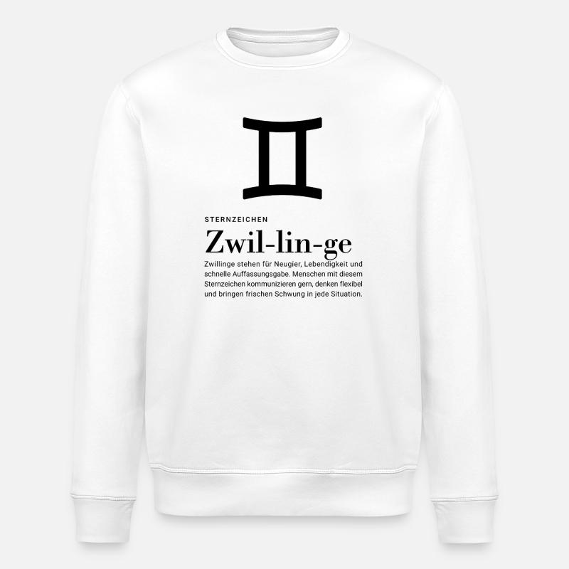 Signe du zodiaque Gémeaux - Sweat bio ROLLER Stanley/Stella Unisexe - blanc