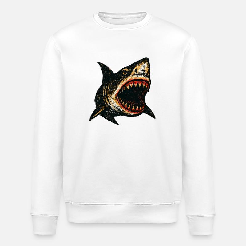 Shark Grunge Design – Aggressive Shark Look - Stanley/Stella ROLLER Unisex Organic Sweatshirt - white