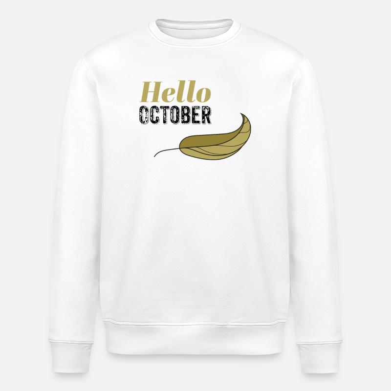 October Golden Hello Leaf Design - Stanley/Stella ROLLER Unisex Organic Sweatshirt - white