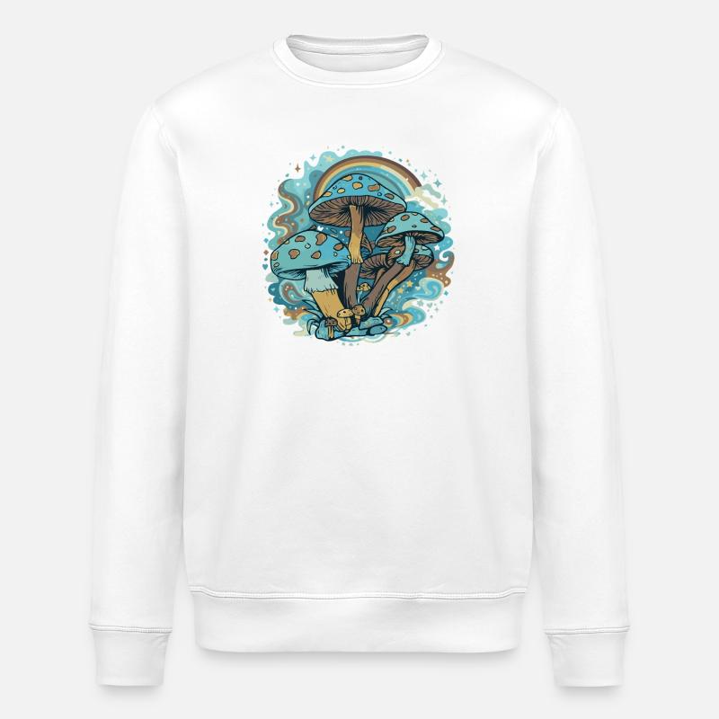 Blue Mushroom Wonder Forest - Stanley/Stella ROLLER Unisex Organic Sweatshirt - white