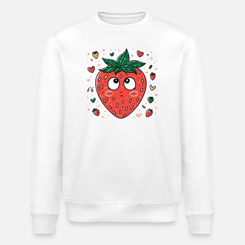 Kawaii strawberry with curious eyes - Stanley/Stella ROLLER Unisex Organic Sweatshirt - white