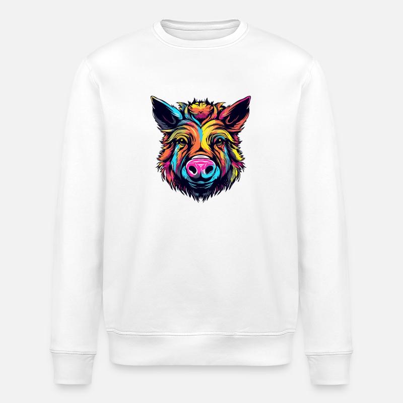 Neonfarbenes Wildschwein - Stanley/Stella Unisex Bio-Sweatshirt ROLLER - Weiß