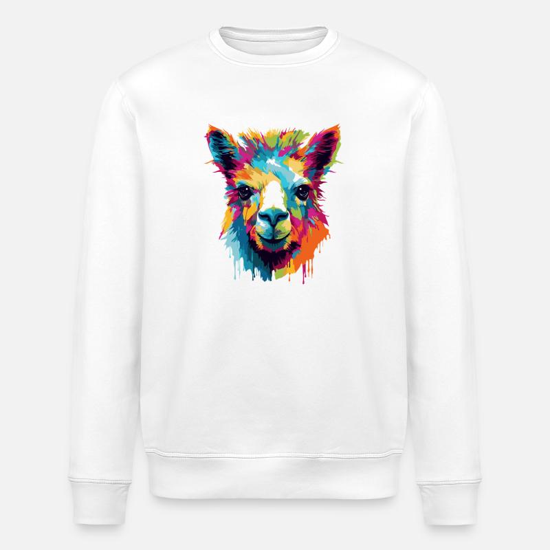 Llama Farbexplosion Popart - Stanley/Stella Unisex Bio-Sweatshirt ROLLER - Weiß