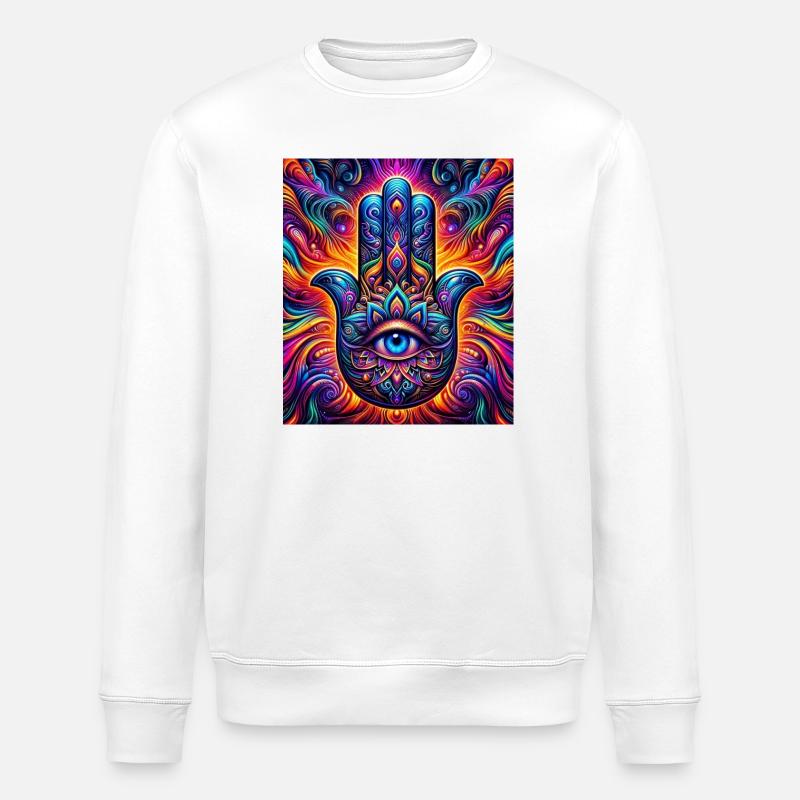 Psychedelic Hamsa Eye Hand Mandala - Stanley/Stella ROLLER Unisex Organic Sweatshirt - white