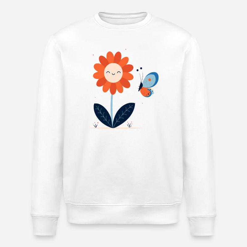 lachende Blume mit Schmetterling - Stanley/Stella Unisex Bio-Sweatshirt ROLLER - Weiß