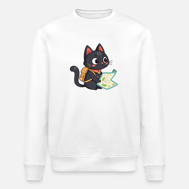Chat voyageur aventureier lisant une carte - Sweat bio ROLLER Stanley/Stella Unisexe - blanc