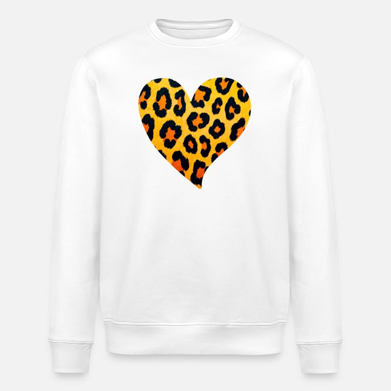 Leopard Herz Muster - Stanley/Stella Unisex Bio-Sweatshirt ROLLER - Weiß