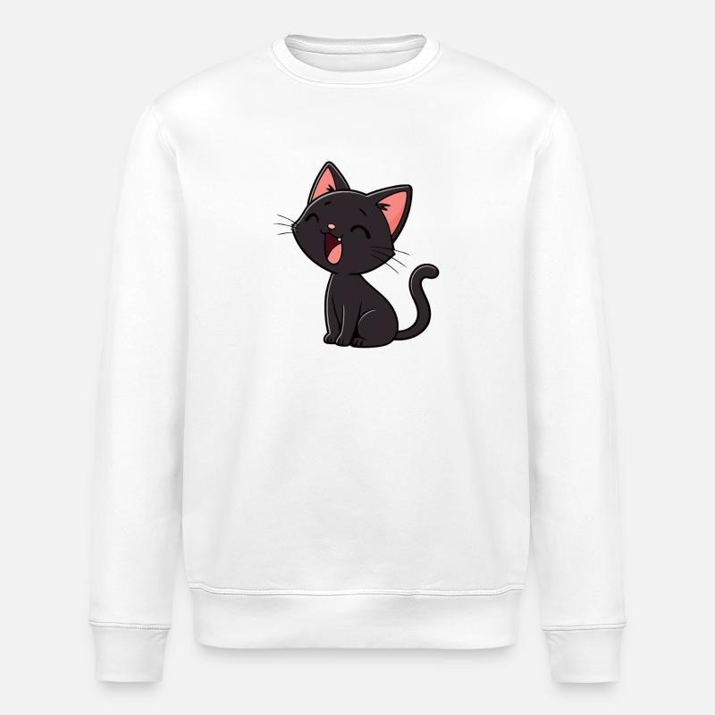 Minimal lachendes schwarzes Kätzchen - Stanley/Stella Unisex Bio-Sweatshirt ROLLER - Weiß