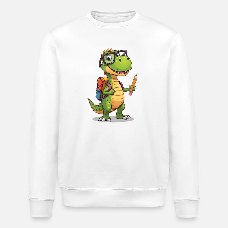 Dino-Gelehrter mit Bleistift - Stanley/Stella Unisex Bio-Sweatshirt ROLLER - Weiß
