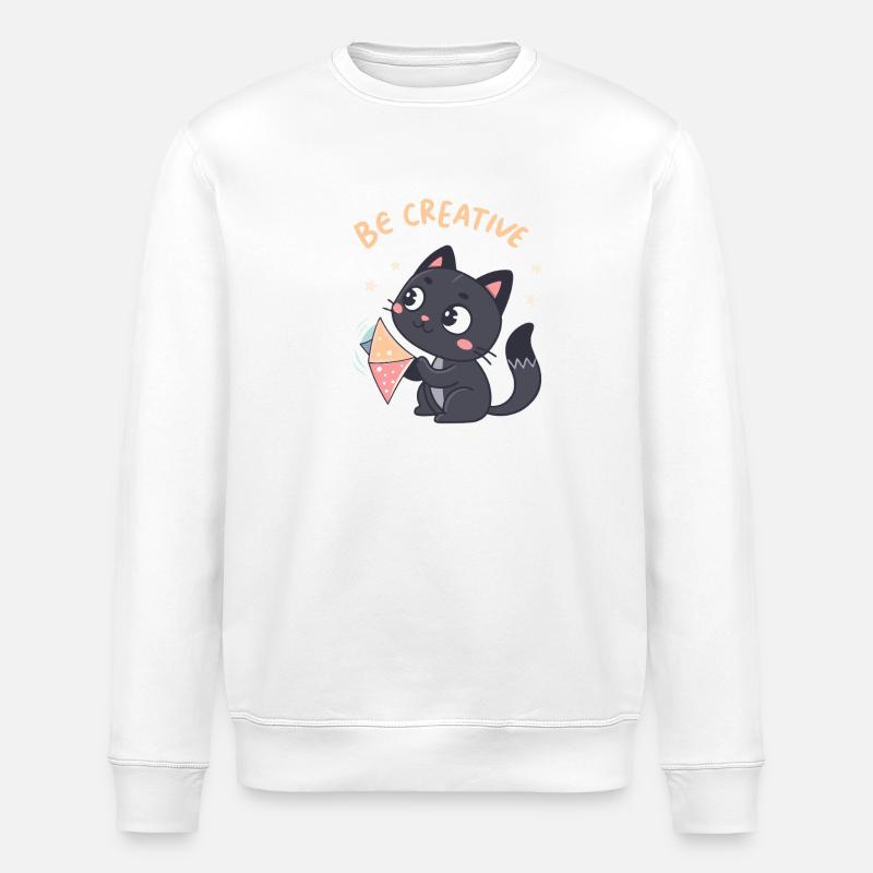 Chat Kawaii et Cerfvolant Créatif - Sweat bio ROLLER Stanley/Stella Unisexe - blanc