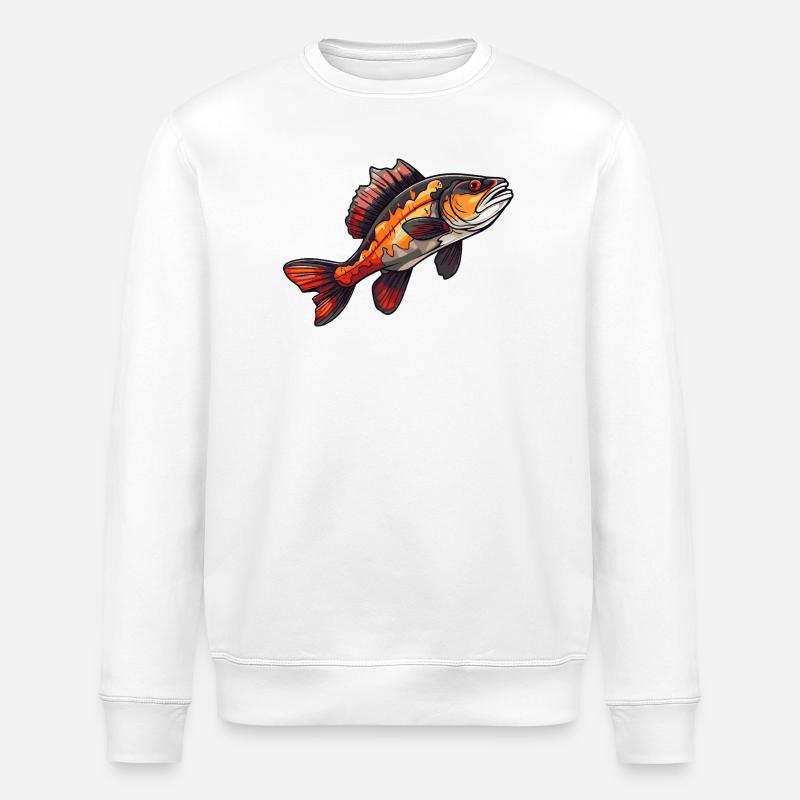 Perch Cartoon Fish - Stanley/Stella ROLLER Unisex Organic Sweatshirt - white