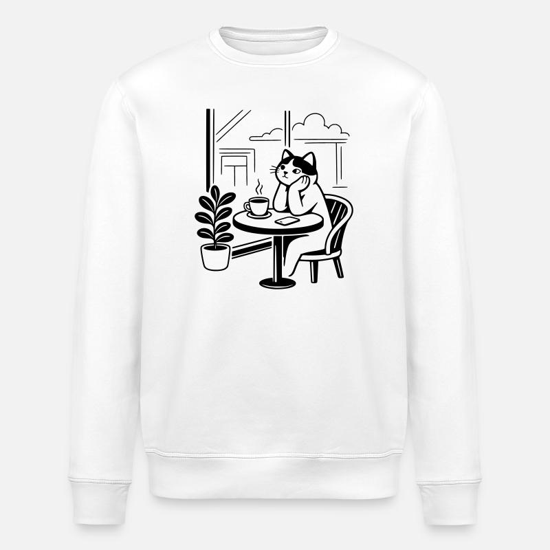 Nachdenkliche Katze Café - Stanley/Stella Unisex Bio-Sweatshirt ROLLER - Weiß