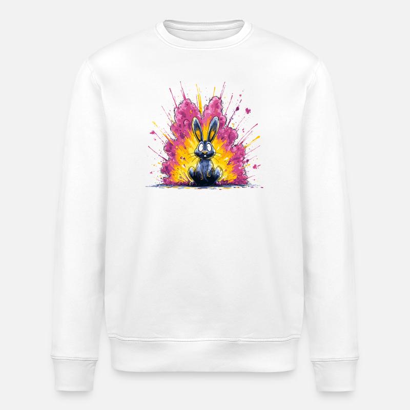 Knallbunter Hase Blitz - Stanley/Stella Unisex Bio-Sweatshirt ROLLER - Weiß