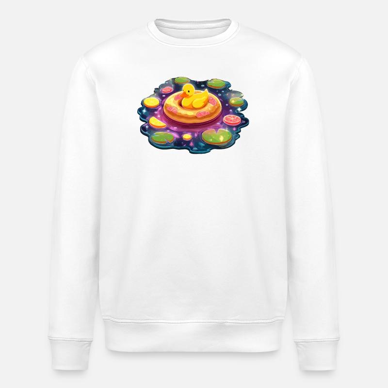 Donut ducks in galaxy lake - Stanley/Stella ROLLER Unisex Organic Sweatshirt - white