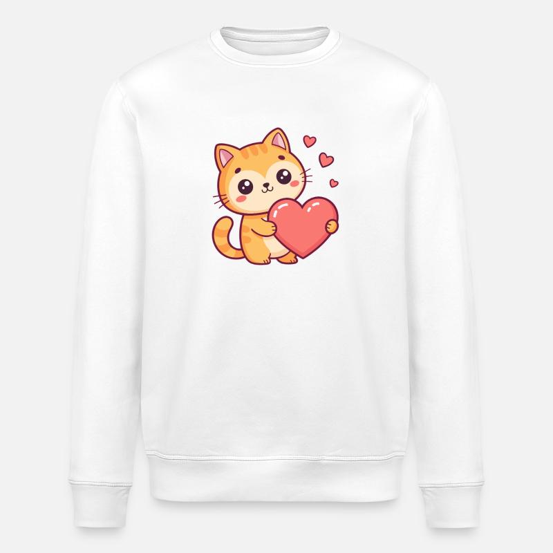 Chat mignon tenant un cœur - Sweat bio ROLLER Stanley/Stella Unisexe - blanc