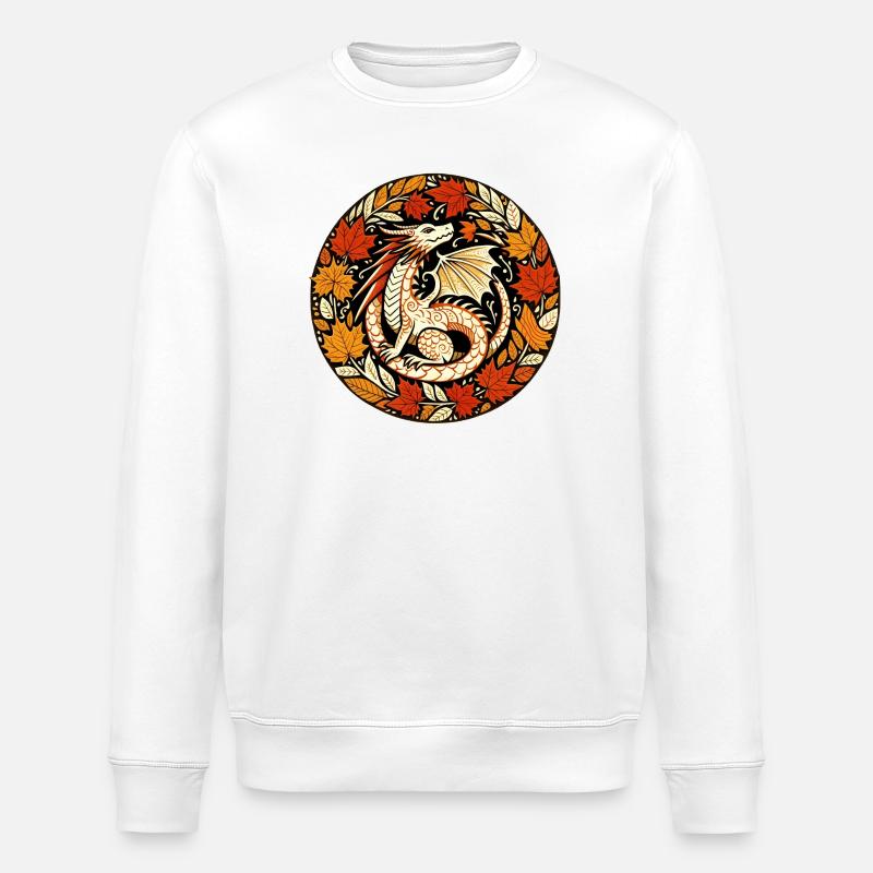 Autumn Dragon Circular Leaf Pattern - Stanley/Stella ROLLER Unisex Organic Sweatshirt - white