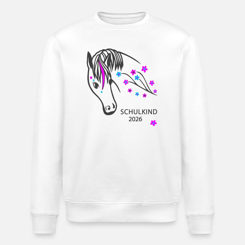 Pferd mit Blumen 2026 Schulkind - Stanley/Stella Unisex Bio-Sweatshirt ROLLER - Weiß