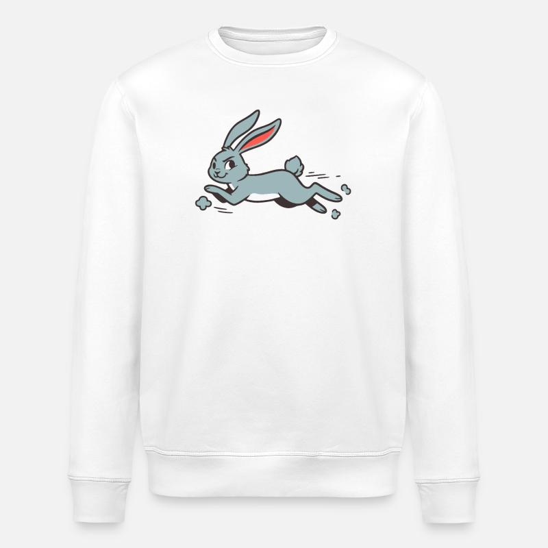 Running Bunny Rabbit Long-Eared Comic Funny - Stanley/Stella ROLLER Unisex Organic Sweatshirt - white