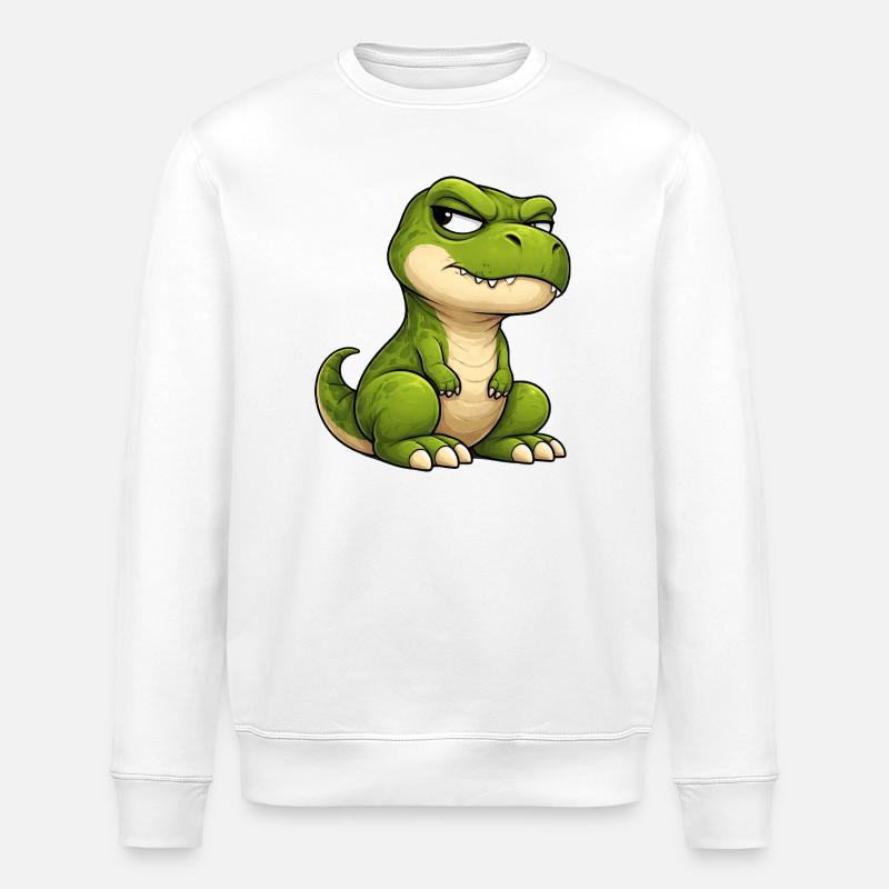 Grumpy T-Rex Cartoon Skeptical Look - Stanley/Stella ROLLER Unisex Organic Sweatshirt - white