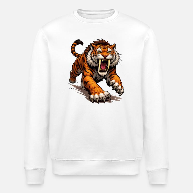 Comic Tiger Attack - Stanley/Stella ROLLER Unisex Organic Sweatshirt - white