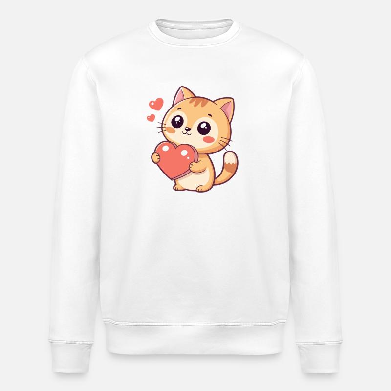 Chaton câlin au cœur rouge - Sweat bio ROLLER Stanley/Stella Unisexe - blanc
