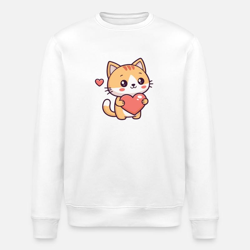 Chat mignon tenant un cœur - Sweat bio ROLLER Stanley/Stella Unisexe - blanc
