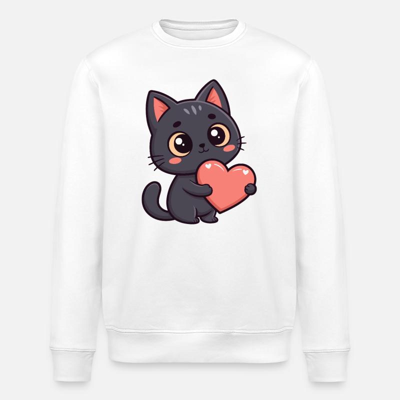 Schwarzes Katzenherz - Stanley/Stella Unisex Bio-Sweatshirt ROLLER - Weiß