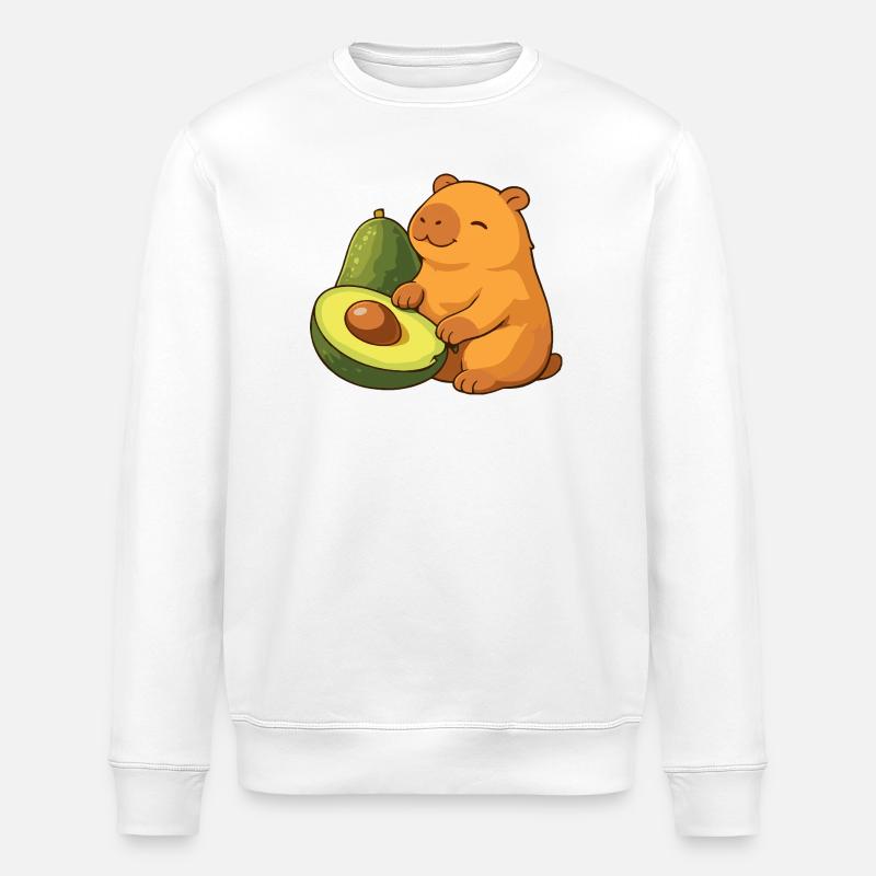 Capybara with avocado - Stanley/Stella ROLLER Unisex Organic Sweatshirt - white
