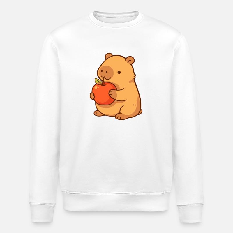 Capybara illustration with apple - Stanley/Stella ROLLER Unisex Organic Sweatshirt - white