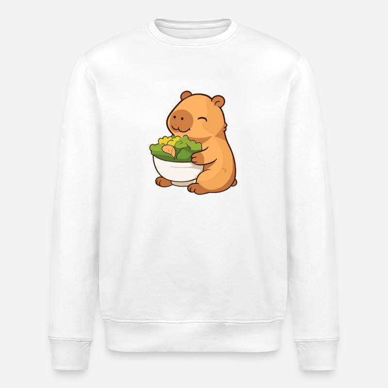 Capybara with salad – relaxed & cute - Stanley/Stella ROLLER Unisex Organic Sweatshirt - white